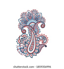 Paisley Vector Pattern. Floral Isolated Asian Illustration