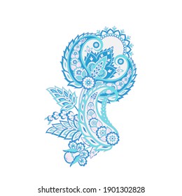 Paisley Vector Pattern. Floral Isolated Asian Illustration