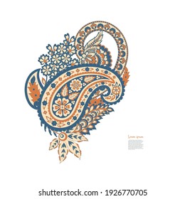 Paisley Vector Pattern. Floral Isolated Asian Illustration