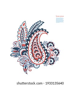 Paisley Vector Pattern. Floral Isolated Asian Illustration