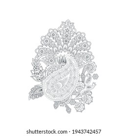 Paisley Vector Pattern. Floral Isolated Asian Illustration