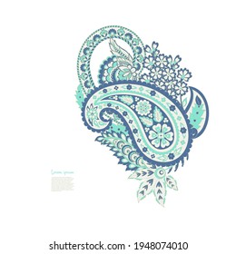 Paisley Vector Pattern. Floral Isolated Asian Illustration