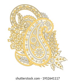 Paisley Vector Pattern. Floral Isolated Asian Illustration