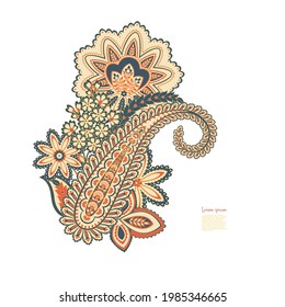 Paisley Vector Pattern. Floral Isolated Asian Illustration