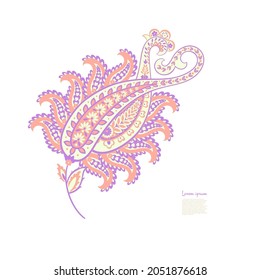 Paisley Vector Pattern. Floral Isolated Asian Illustration