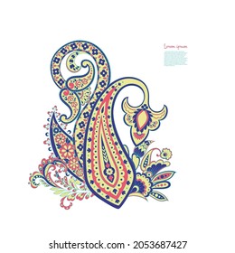Paisley Vector Pattern. Floral Isolated Asian Illustration