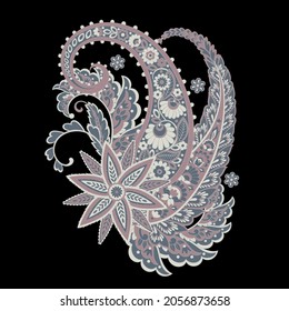Paisley Vector Pattern. Floral Isolated Asian Illustration