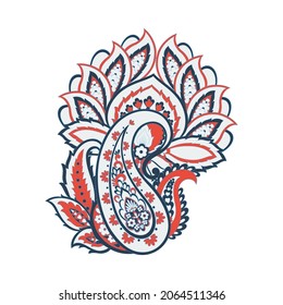 Patrón de vectores Paisley. Ilustración asiática con aislamiento floral