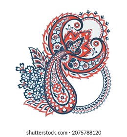 Paisley Vector Pattern. Floral Isolated Asian Illustration