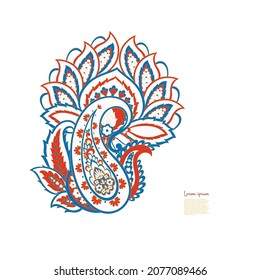 Paisley Vector Pattern. Floral Isolated Asian Illustration