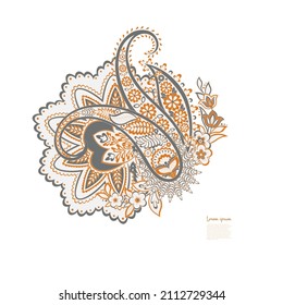 Paisley Vector Pattern. Floral Isolated Asian Illustration