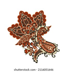 Paisley Vector Pattern. Floral Isolated Asian Illustration