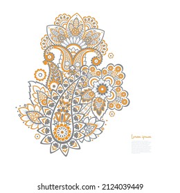 Paisley Vector Pattern. Floral Isolated Asian Illustration