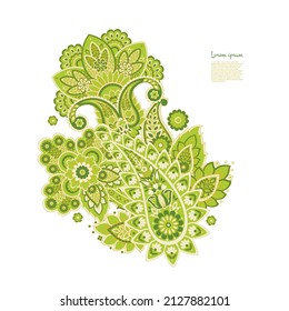 Paisley Vector Pattern. Floral Isolated Asian Illustration
