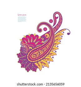 Paisley Vector Pattern. Floral Isolated Asian Illustration