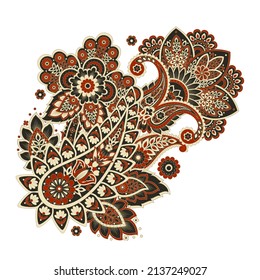 Paisley Vector Pattern. Floral Isolated Asian Illustration