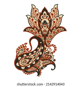 Paisley Vector Pattern. Floral Isolated Asian Illustration