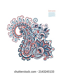 Paisley Vector Pattern. Floral Isolated Asian Illustration