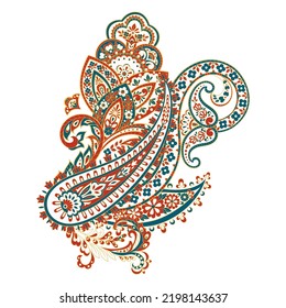 Paisley Vector Pattern. Floral Isolated Asian Illustration
