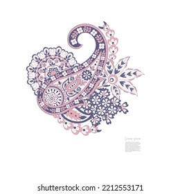 Paisley Vector Pattern. Floral Isolated Asian Illustration