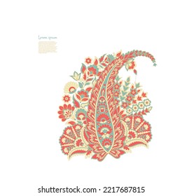 Paisley Vector Pattern. Floral Isolated Asian Illustration