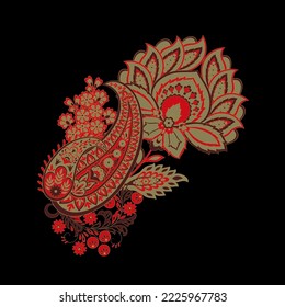 Patrón de vectores Paisley. Ilustración asiática con aislamiento floral