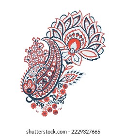 Patrón de vectores Paisley. Ilustración asiática con aislamiento floral