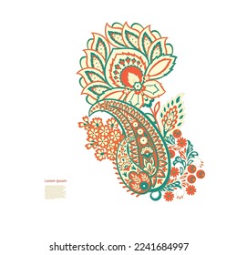 Paisley Vector Pattern. Floral Isolated Asian Illustration