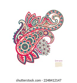 Paisley Vector Pattern. Floral Isolated Asian Illustration