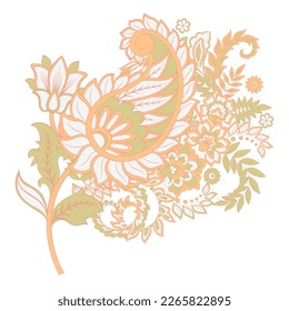 Paisley Vector Pattern. Floral Isolated Asian Illustration