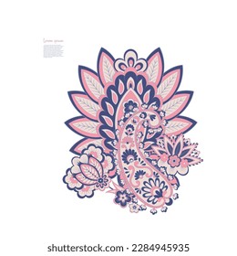 Paisley Vector Pattern. Floral Isolated Asian Illustration