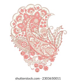 Paisley Vector Pattern. Floral Isolated Asian Illustration