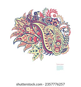 Paisley Vector Pattern. Floral Isolated Asian Illustration