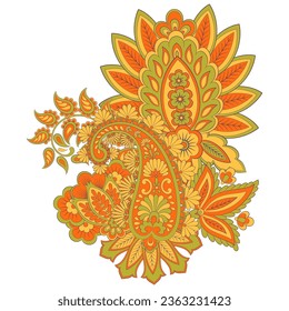 Paisley Vector Pattern. Floral Isolated Asian Illustration