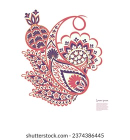 Paisley Vector Pattern. Floral Isolated Asian Illustration