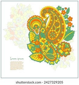 Paisley Vector Pattern. Floral Isolated Asian Illustration