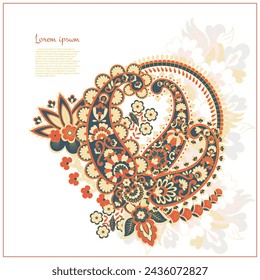 Paisley Vector Pattern. Floral Isolated Asian Illustration