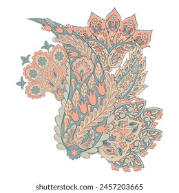 Paisley Vector Pattern. Floral Isolated Asian Illustration
