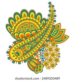 Vector Paisley. Ilustración asiática aislada floral