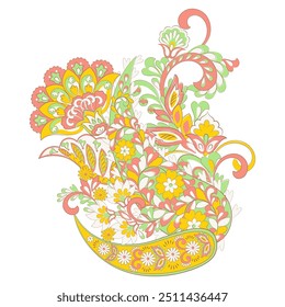 Paisley Vector Pattern. Floral Isolated Asian Illustration