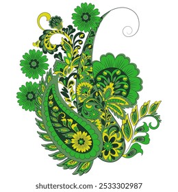 Patrón de Vector Paisley. Ilustración asiática aislada floral