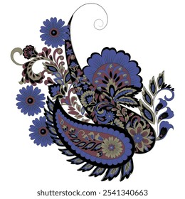 Paisley Vector Pattern. Floral Isolated Asian Illustration