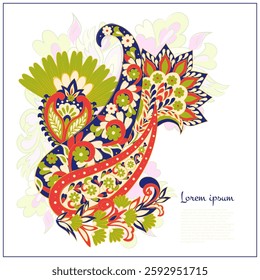 Paisley Vector Pattern. Floral Isolated Asian Illustration