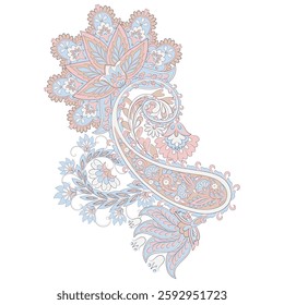 Paisley Vector Pattern. Floral Isolated Asian Illustration