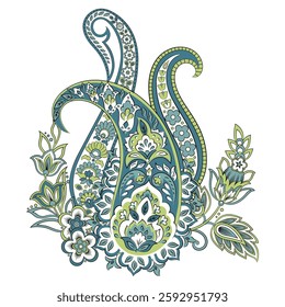 Paisley Vector Pattern. Floral Isolated Asian Illustration
