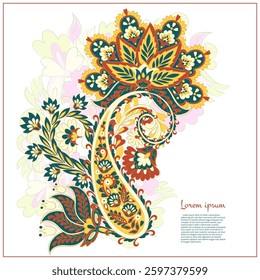 Paisley Vector Pattern. Floral Isolated Asian Illustration