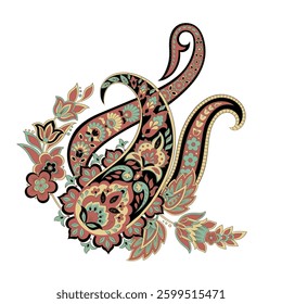 Paisley Vector Pattern. Floral Isolated Asian Illustration
