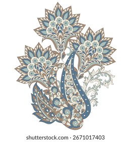 Patrón de Vector Paisley. Ilustración asiática aislada floral