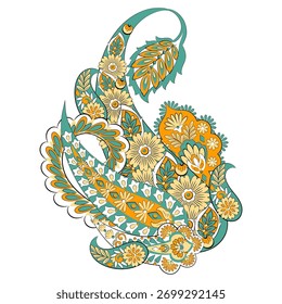 Paisley Vetor Pattern. Ilustração asiática isolada floral