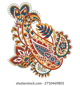 Paisley Vector Pattern. Floral Isolated Asian Illustration